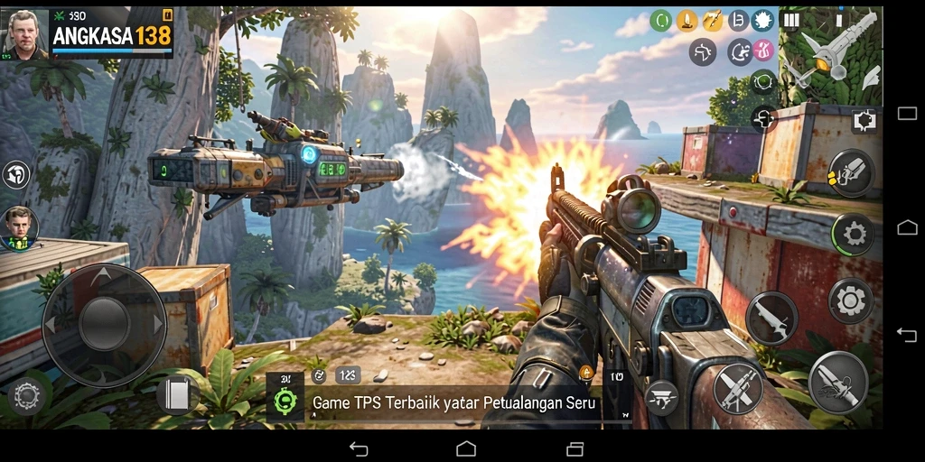 Screenshot gameplay ANGKASA138 yang menampilkan aksi seru dalam mode TPS.