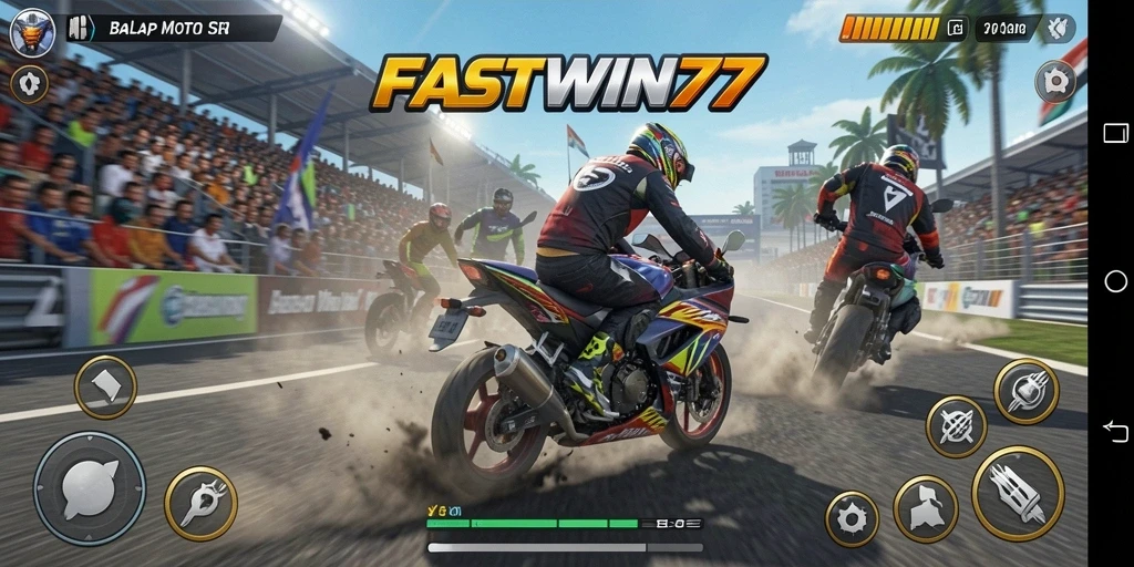 Gameplay FASTWIN77 yang mendebarkan di lintasan balap motor.