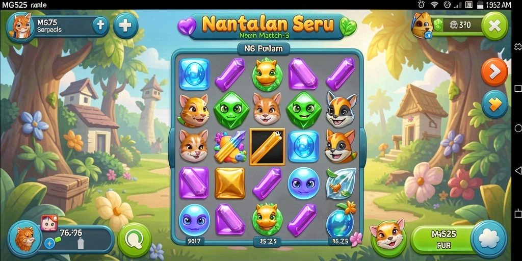 Tampilan menarik gameplay MG525 dengan objek match-3.