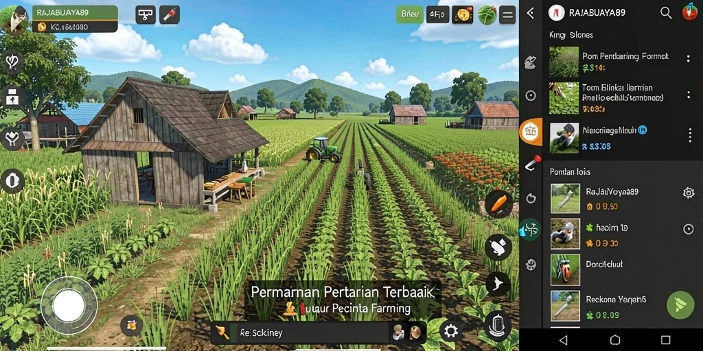 Tampilan gameplay <strong>RAJABUAYA89</strong> yang menawan dengan aktivitas pertanian.