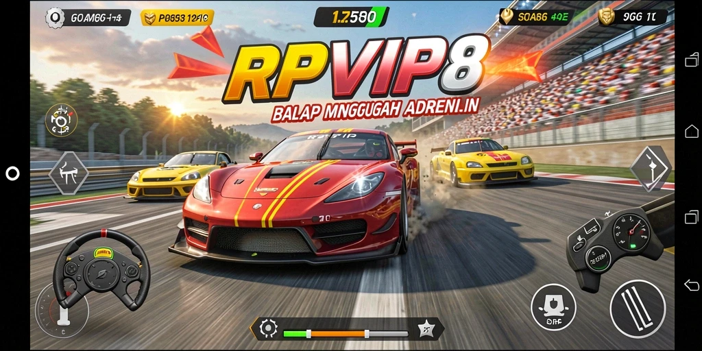 Screenshot RPVIP8 menampilkan aksi balap yang mendebarkan.