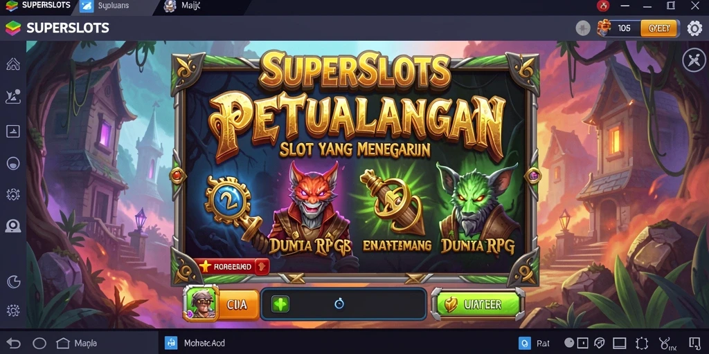 Tampilan gameplay menakjubkan dari SUPERSLOTS yang menggabungkan RPG dan slot.