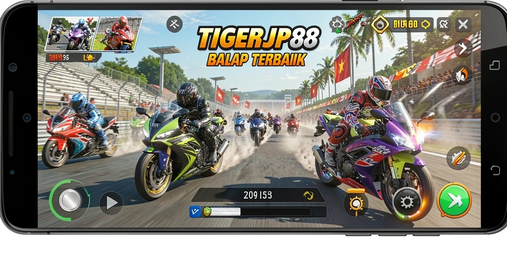 Gameplay TIGERJP88 yang mendebarkan dan penuh aksi balapan motor.