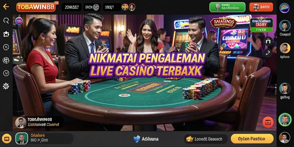 Screenshot menunjukkan dealer profesional sedang beraksi dalam permainan Live Casino.